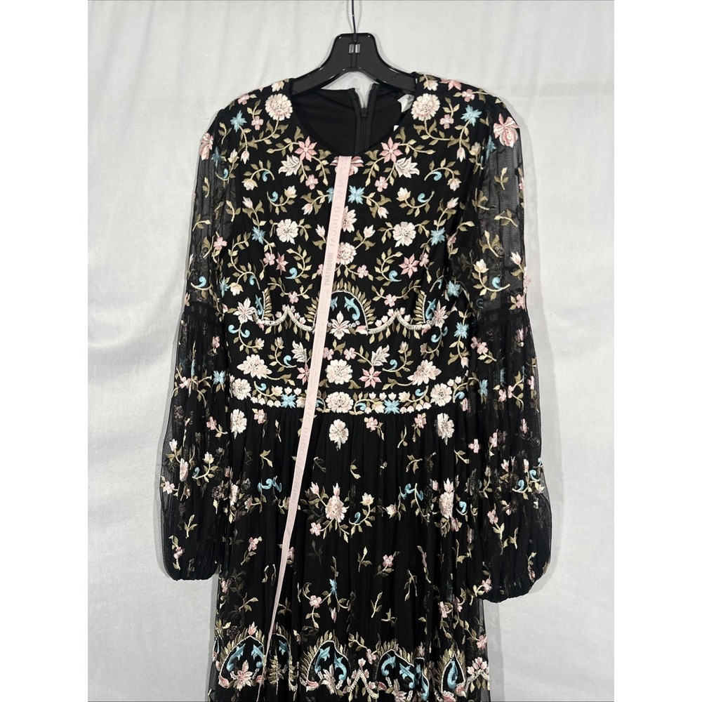 NWT Mac Duggal [ 6 ] 35111 Floral Embroidered Blouson Sleeve Gown‎ Black #Q1214 - Picture 10 of 14